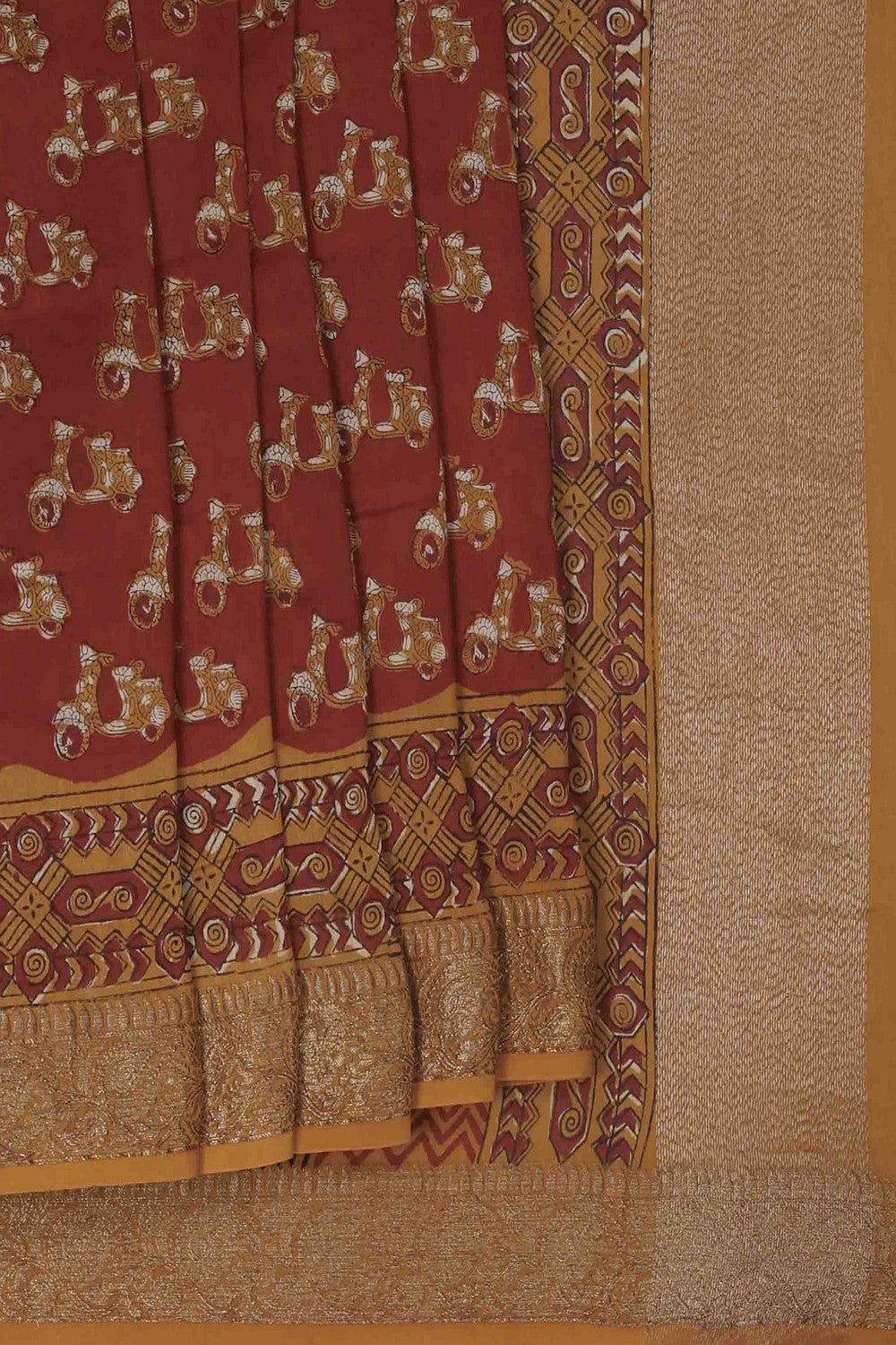 Image of Bagru block printed Chanderi Saree