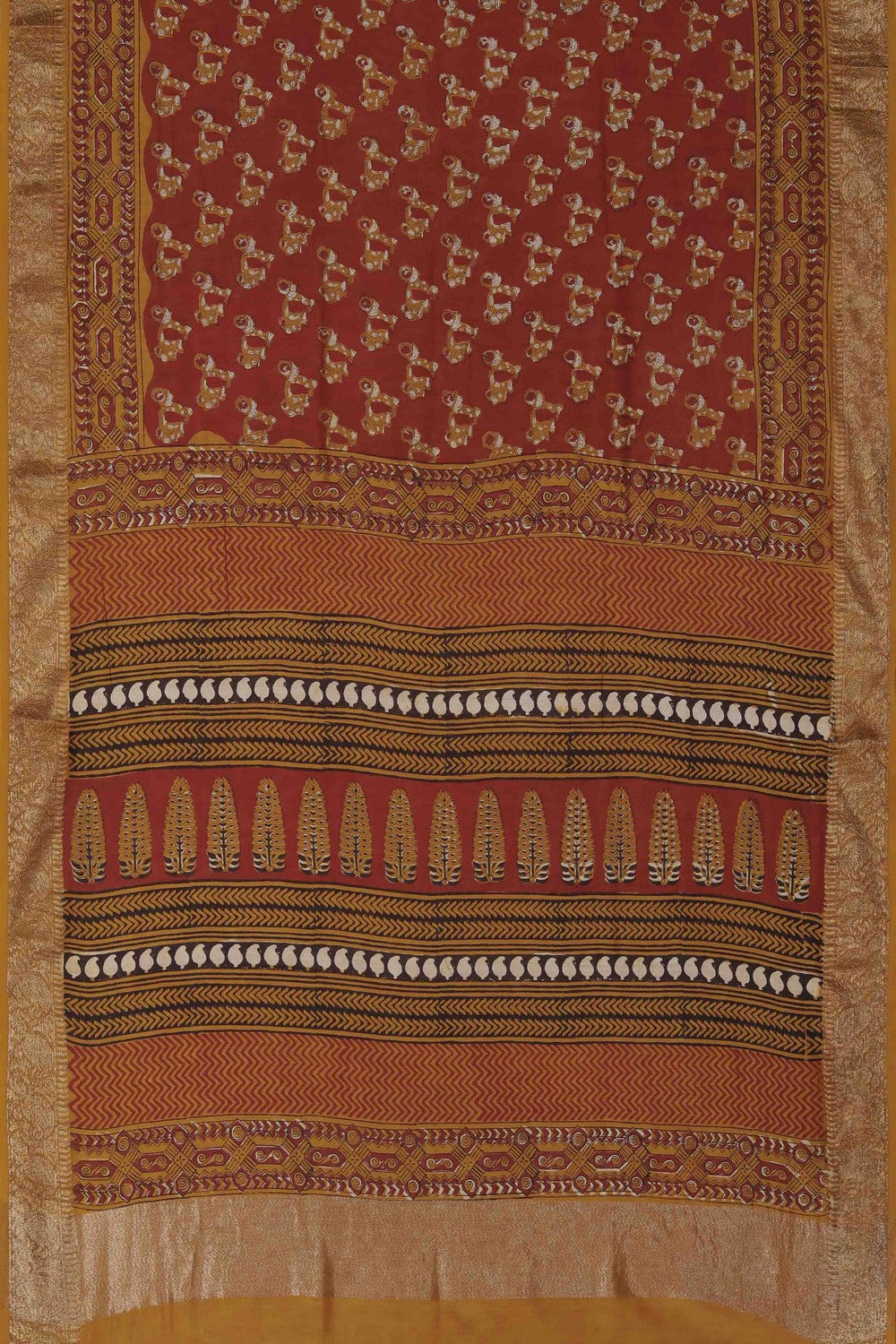 Image of Bagru block printed Chanderi Saree