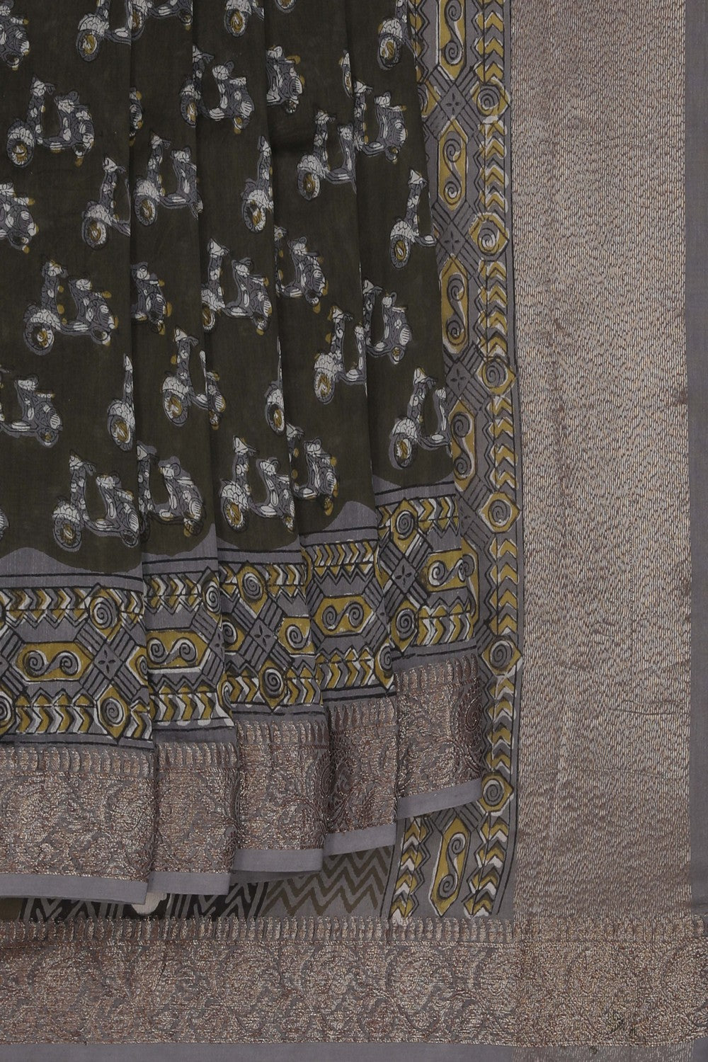 Image of Bagru block printed Chanderi Saree