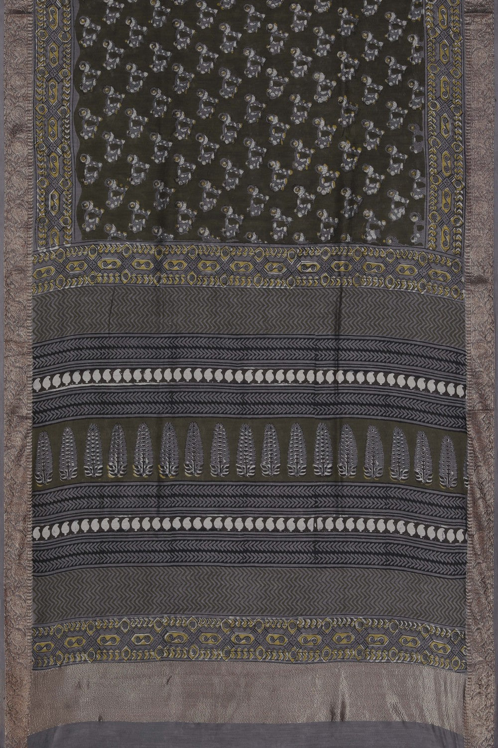 Image of Bagru block printed Chanderi Saree