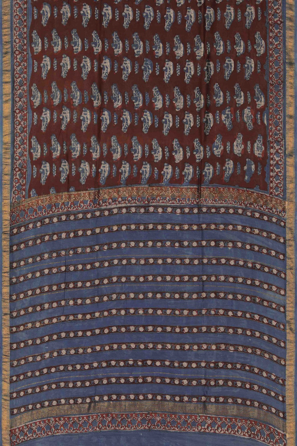 Image of Bagru block printed Maheshwari Saree
