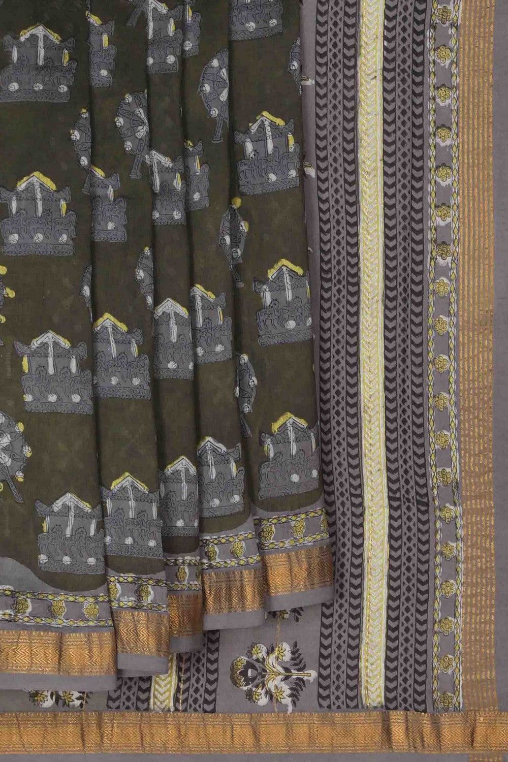 Image of Bagru block printed Maheshwari Saree