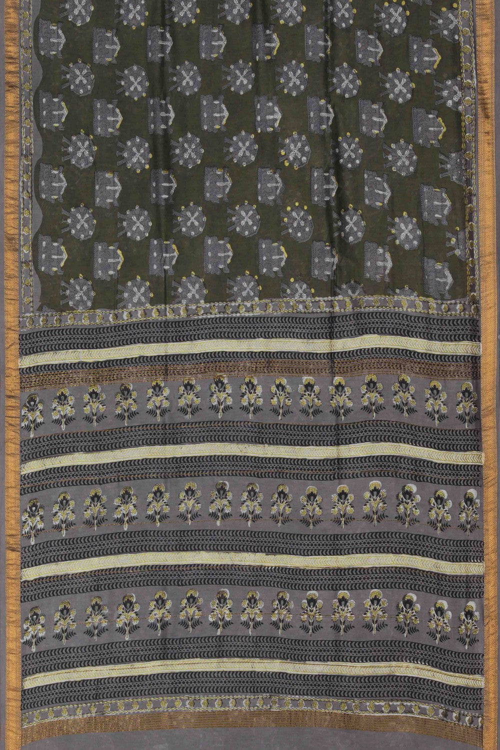 Image of Bagru block printed Maheshwari Saree