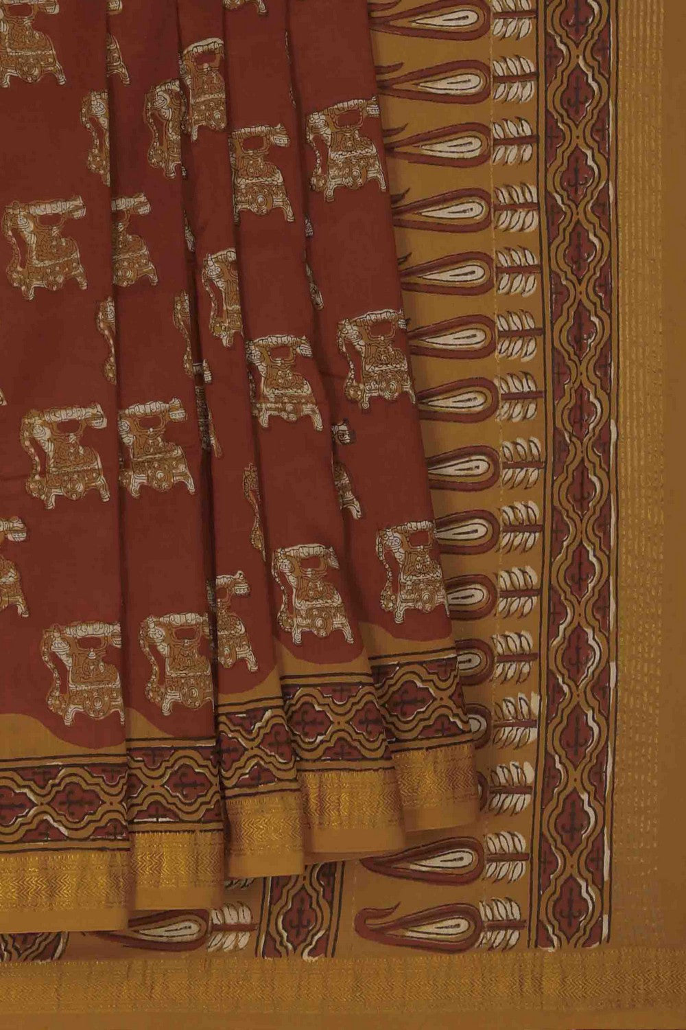 Image of Bagru block printed Maheshwari Saree