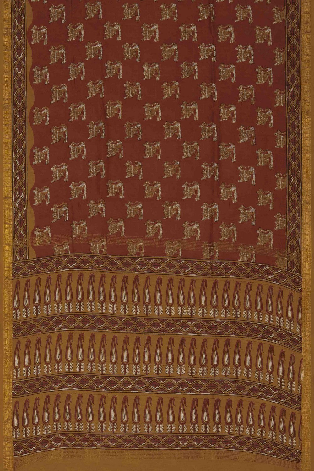 Image of Bagru block printed Maheshwari Saree