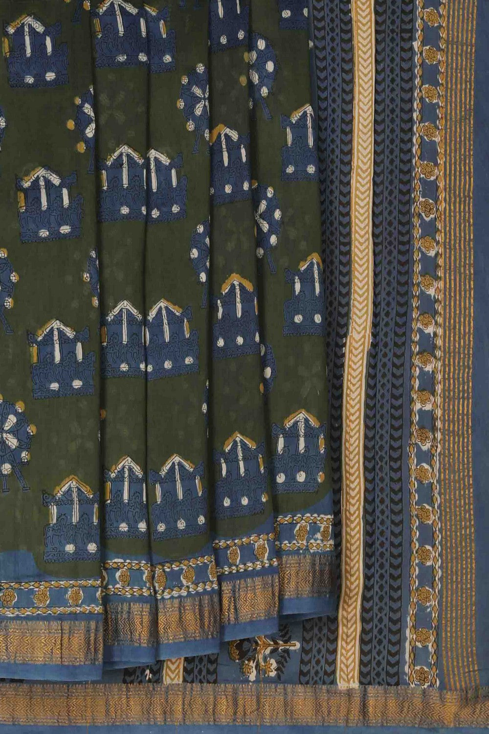 Image of Bagru block printed Maheshwari Saree