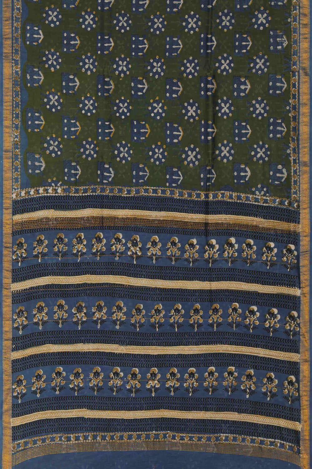 Image of Bagru block printed Maheshwari Saree
