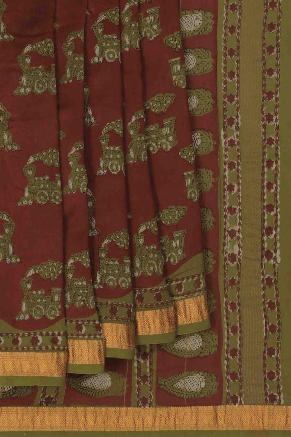 Image of Bagru block printed Maheshwari Saree