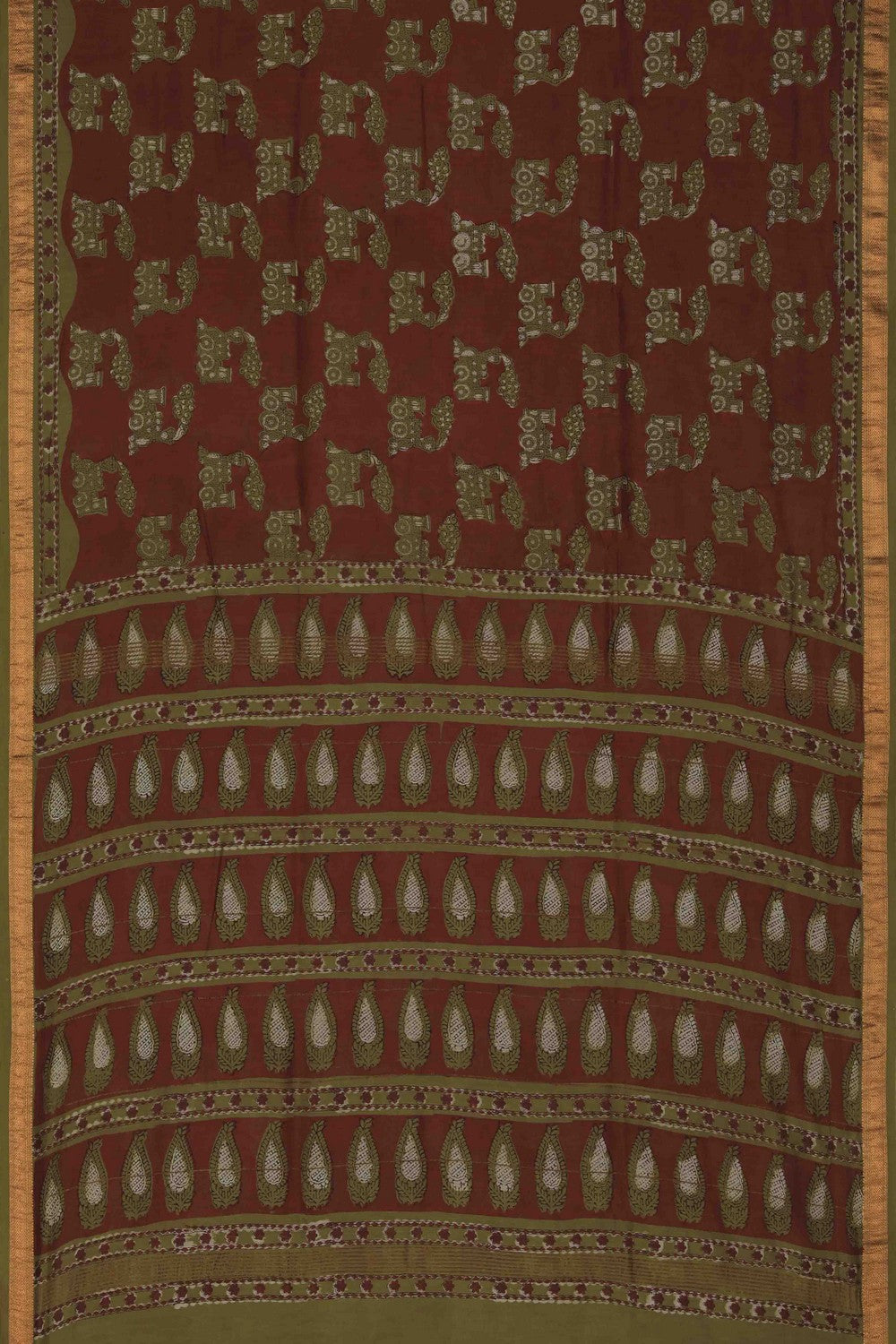 Image of Bagru block printed Maheshwari Saree