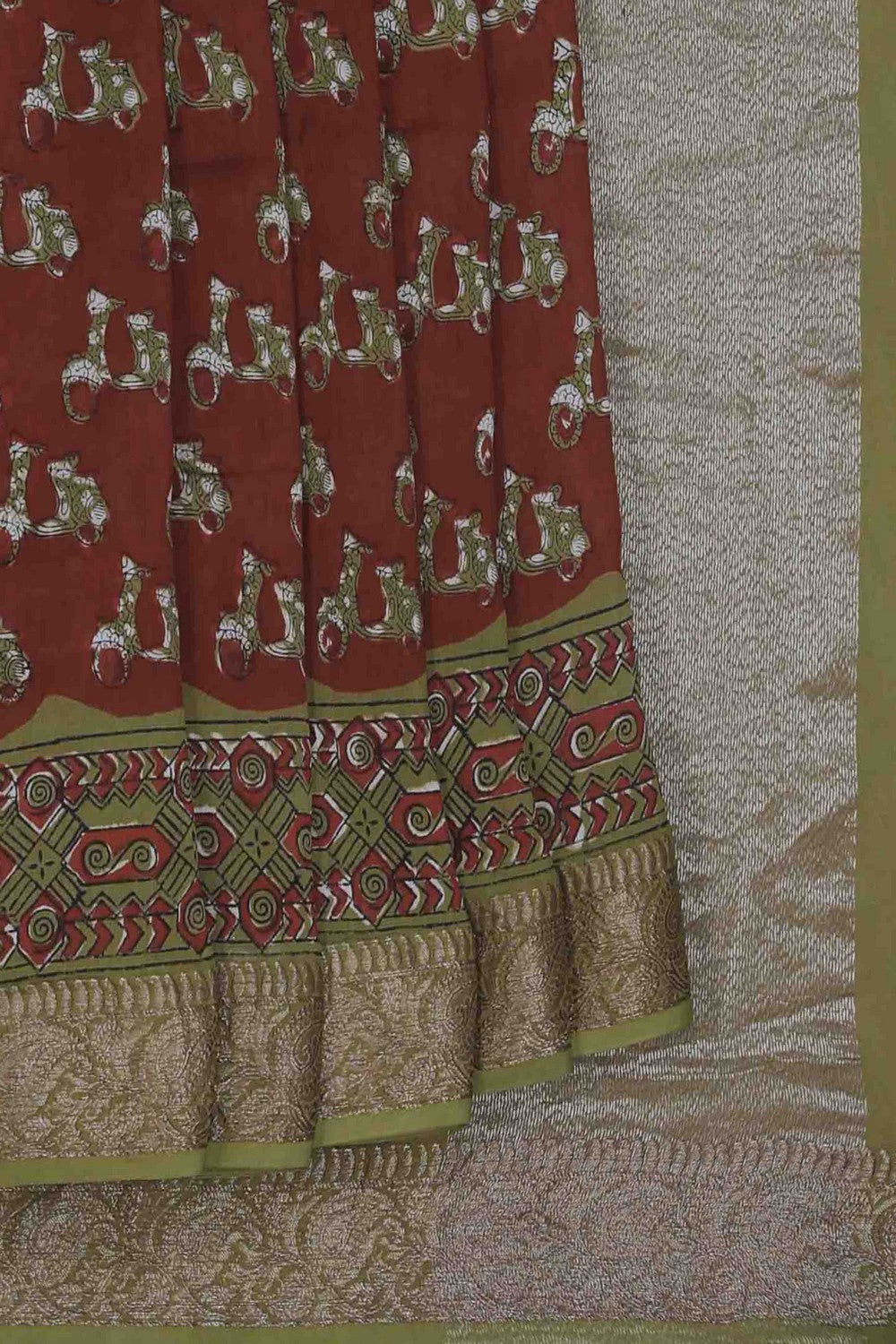 Image of Bagru block printed Chanderi Saree