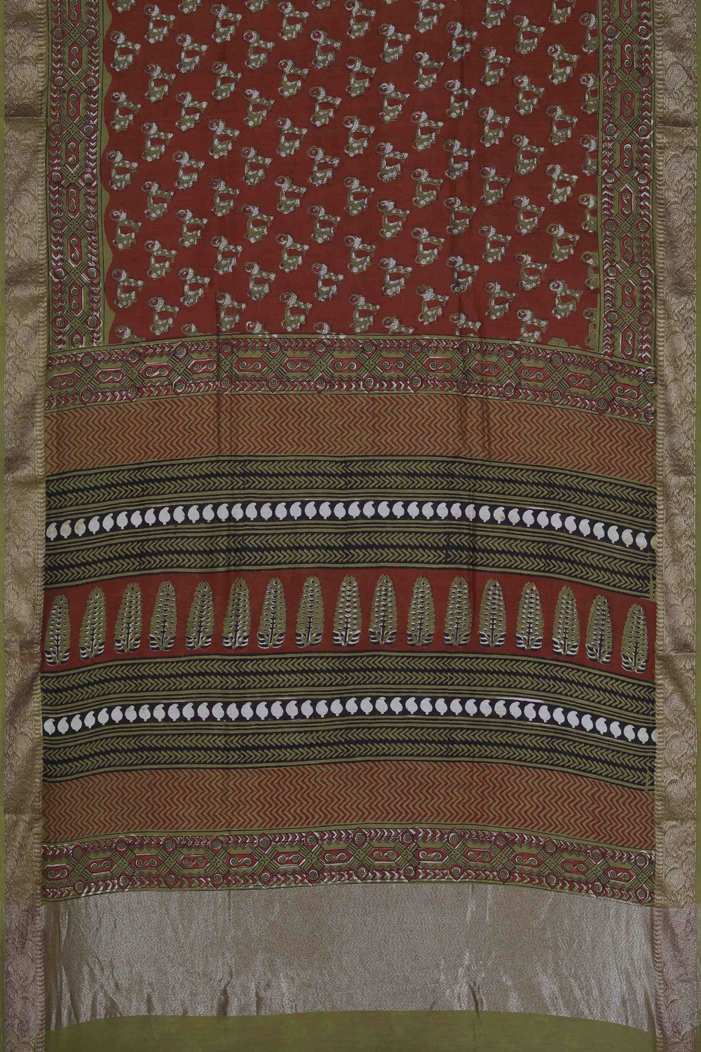Image of Bagru block printed Chanderi Saree