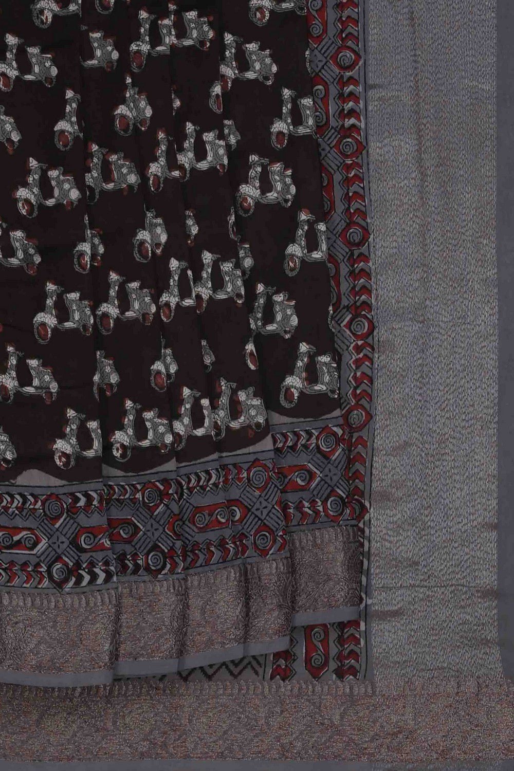 Image of Bagru block printed Chanderi Saree