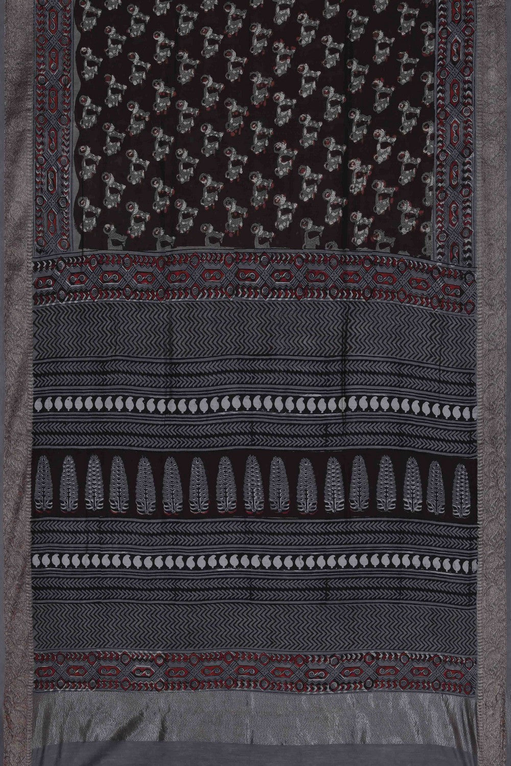 Image of Bagru block printed Chanderi Saree