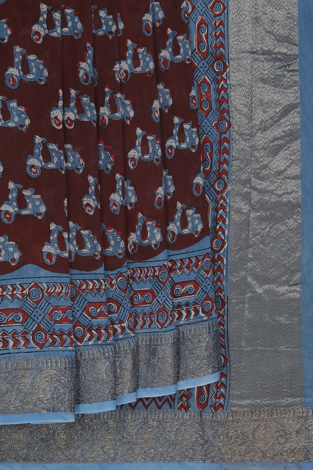 Image of Bagru block printed Chanderi Saree