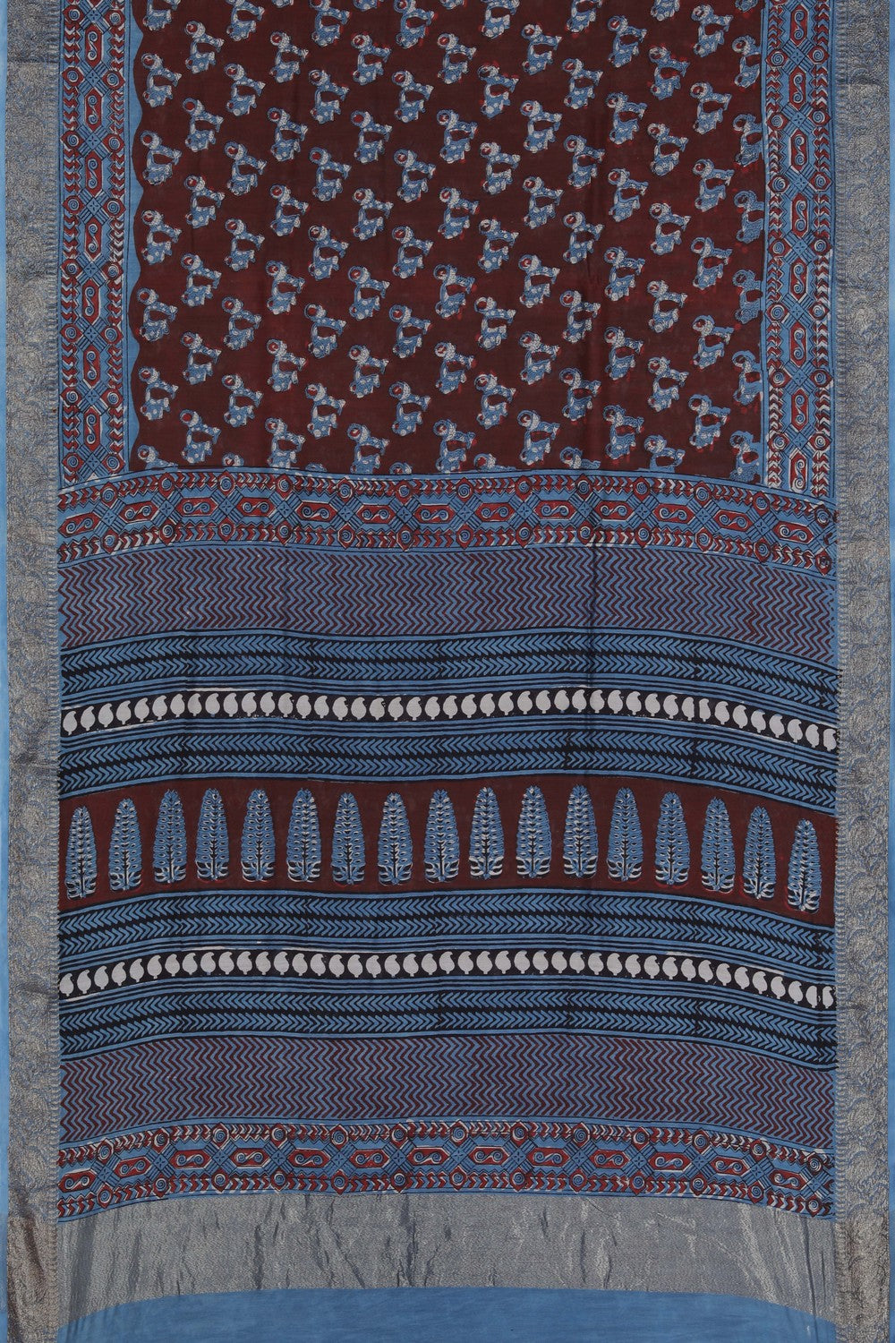 Image of Bagru block printed Chanderi Saree