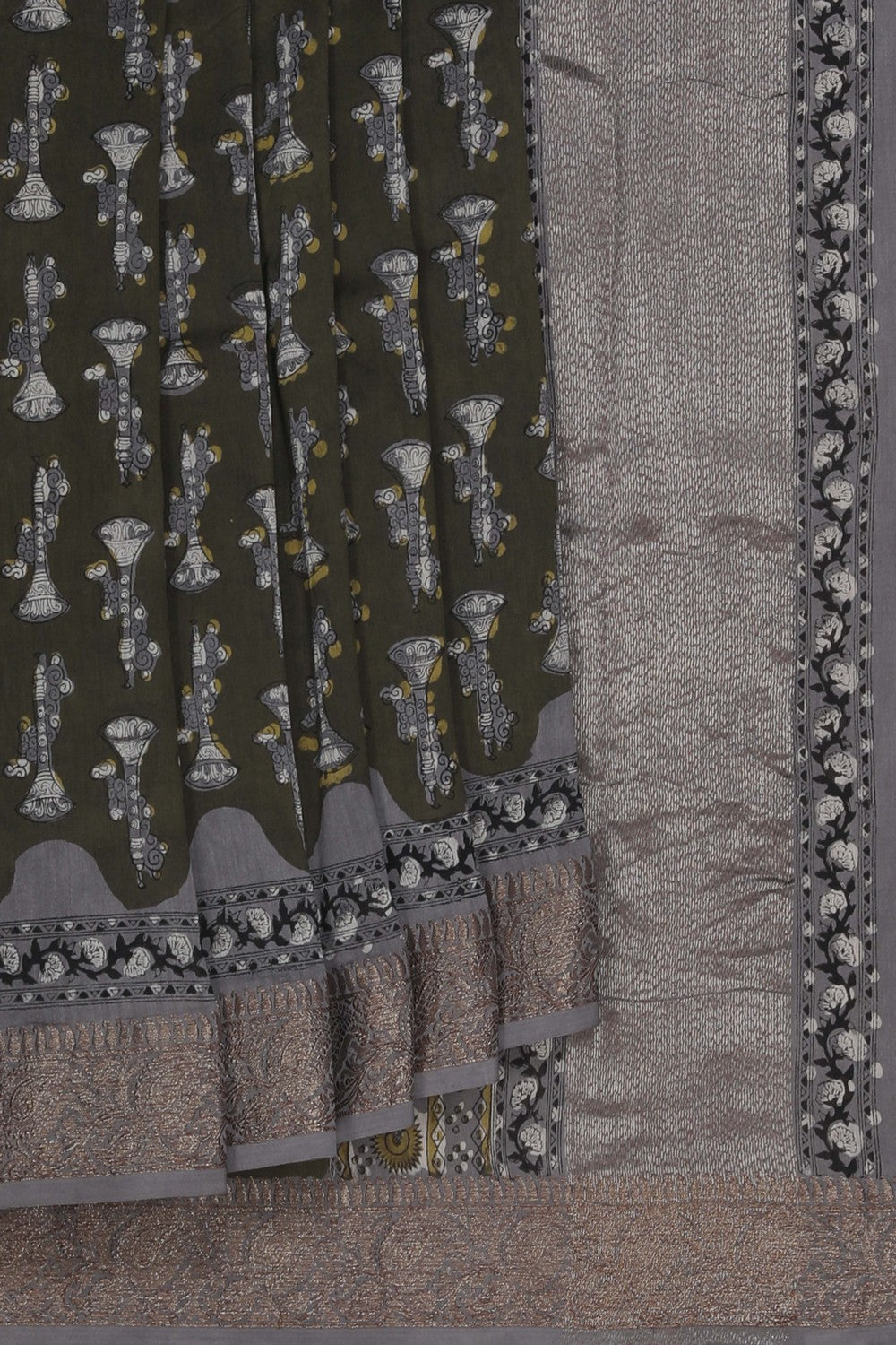 Image of Bagru block printed Chanderi Saree