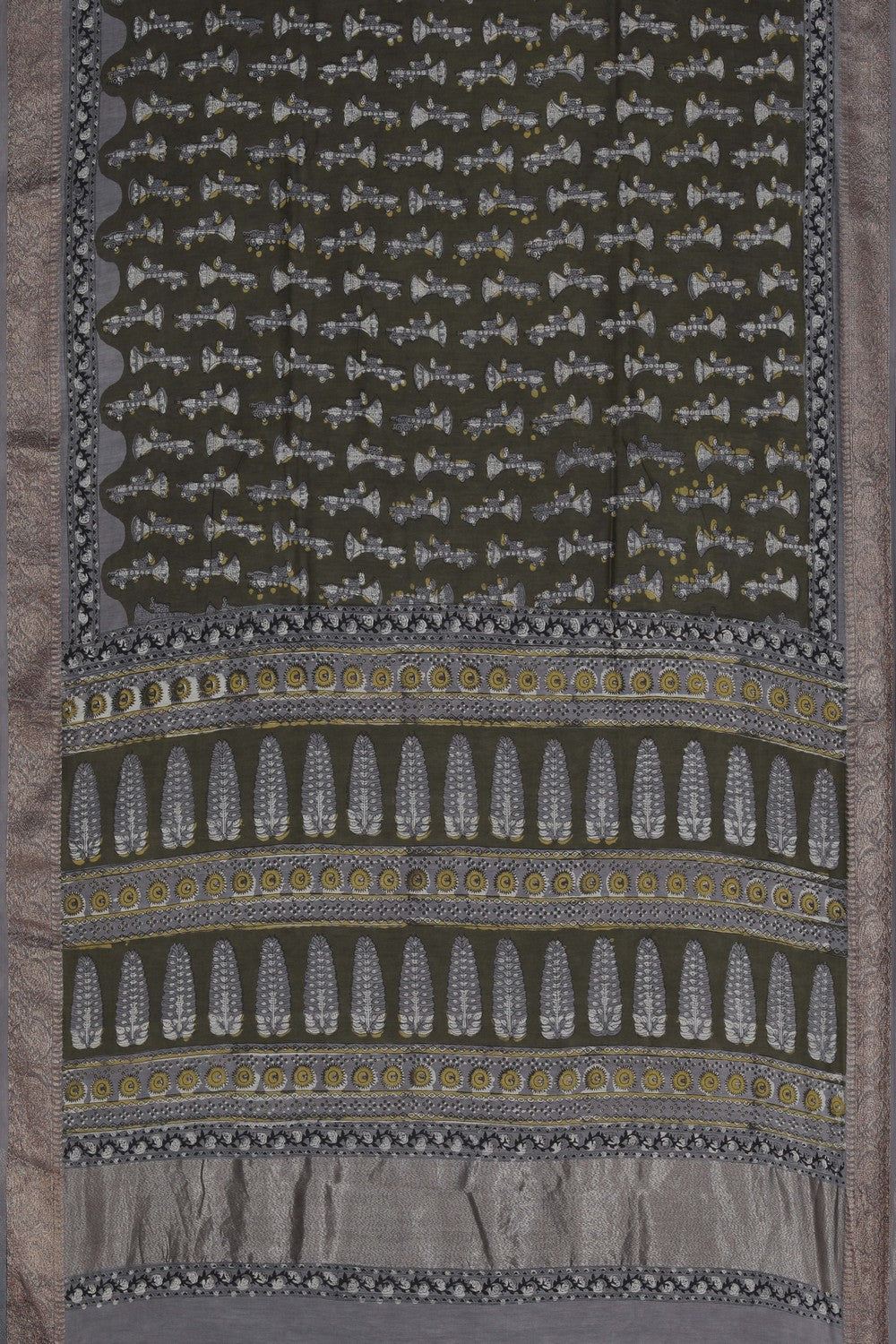 Image of Bagru block printed Chanderi Saree