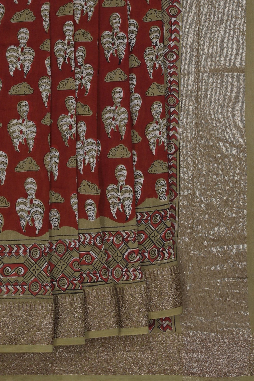 Image of Bagru block printed Chanderi Saree