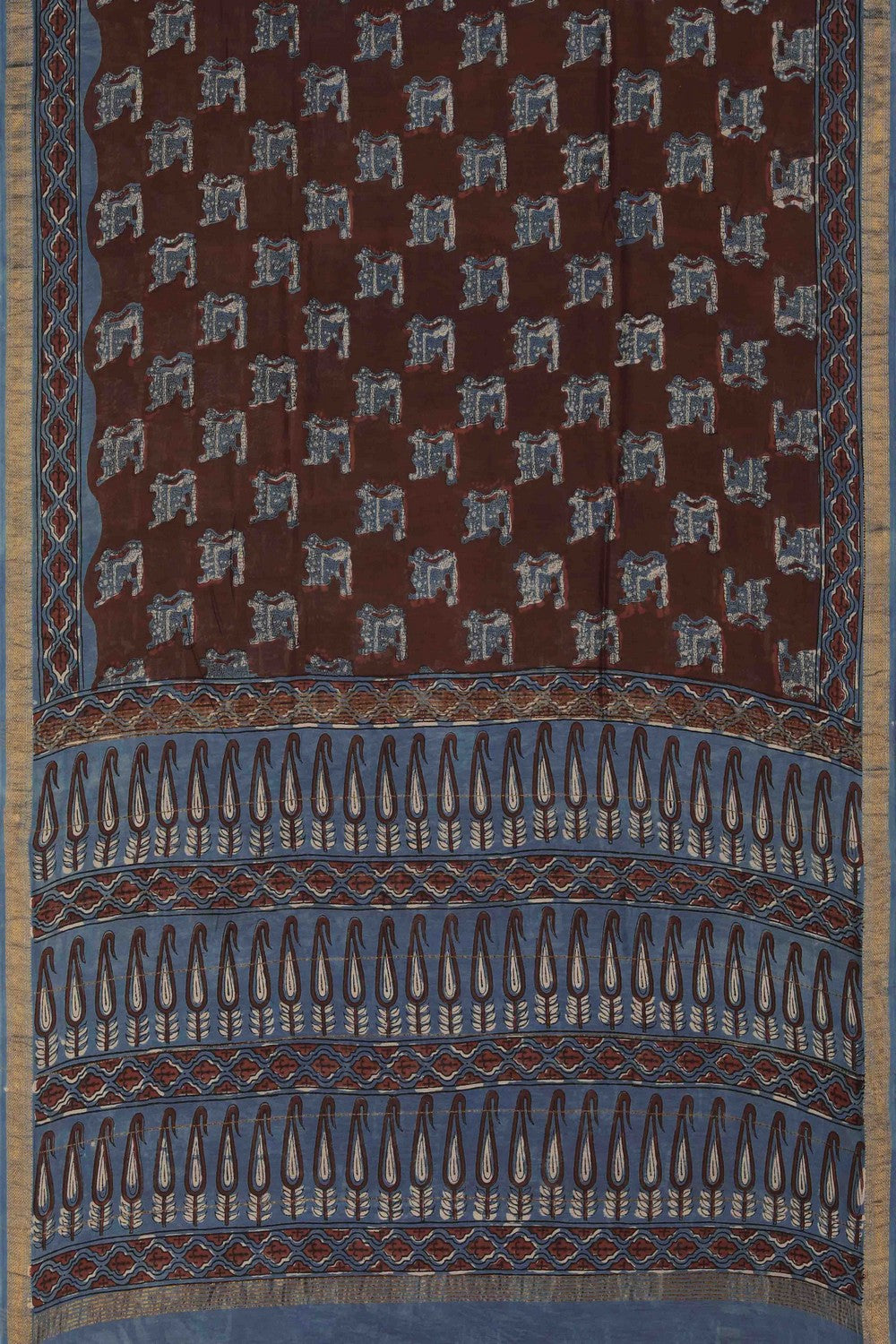 Image of Bagru block printed Maheshwari Saree