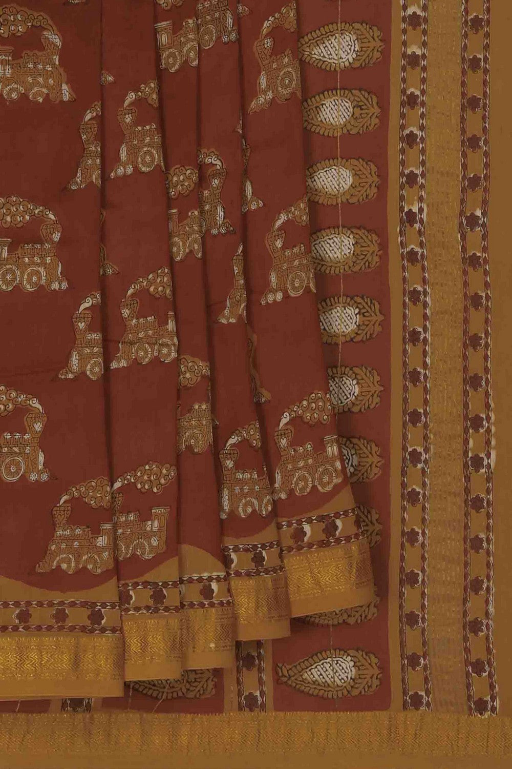 Image of Bagru block printed Maheshwari Saree