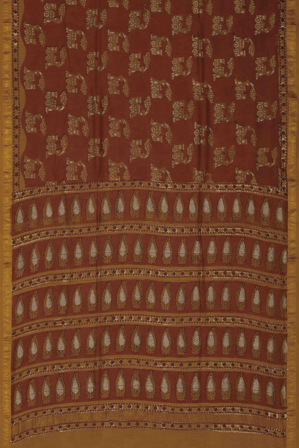 Image of Bagru block printed Maheshwari Saree