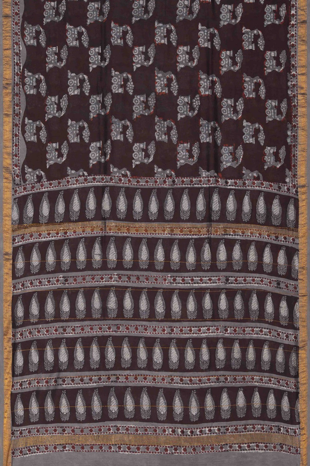 Image of Bagru block printed Maheshwari Saree