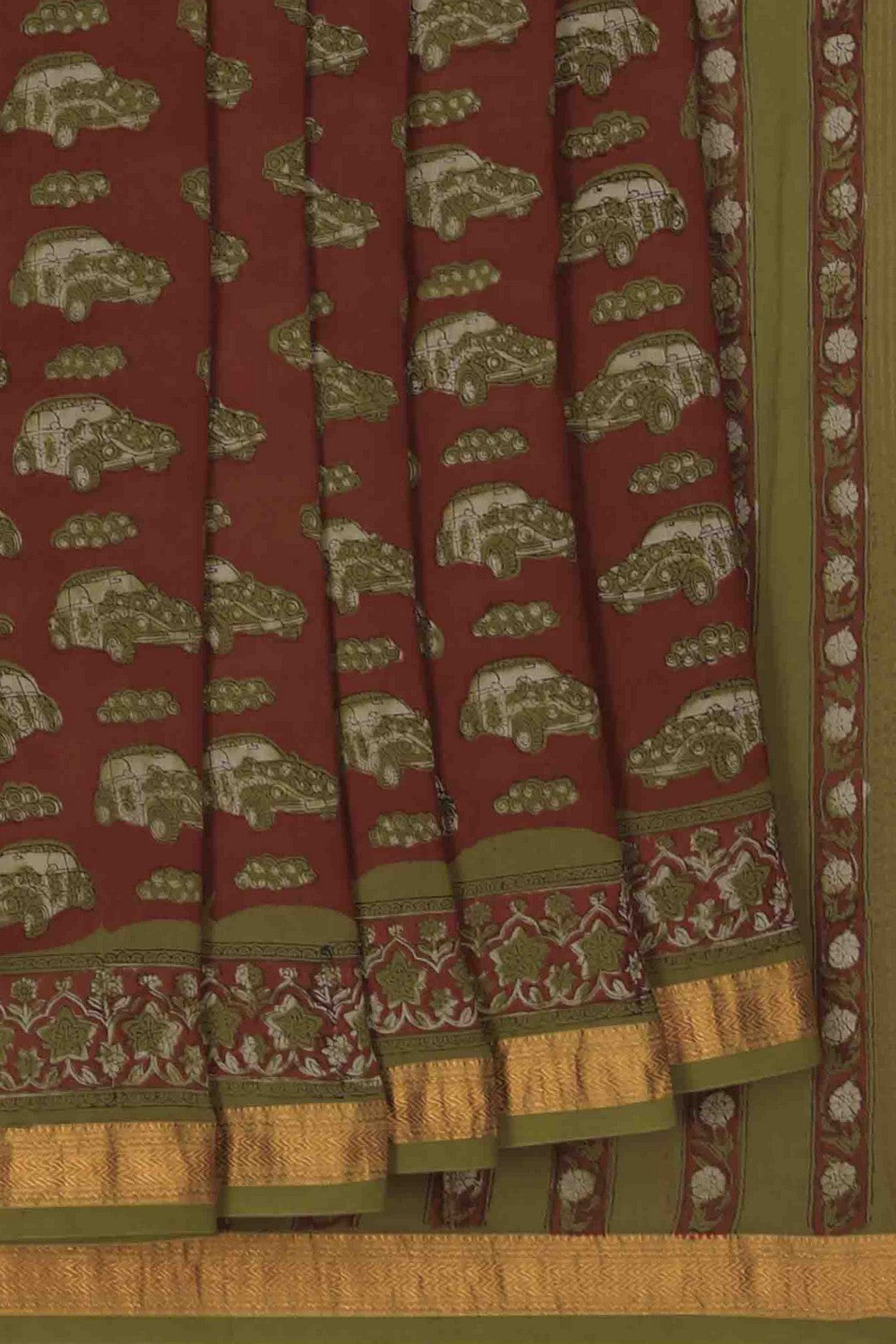 Image of Bagru block printed Maheshwari Saree
