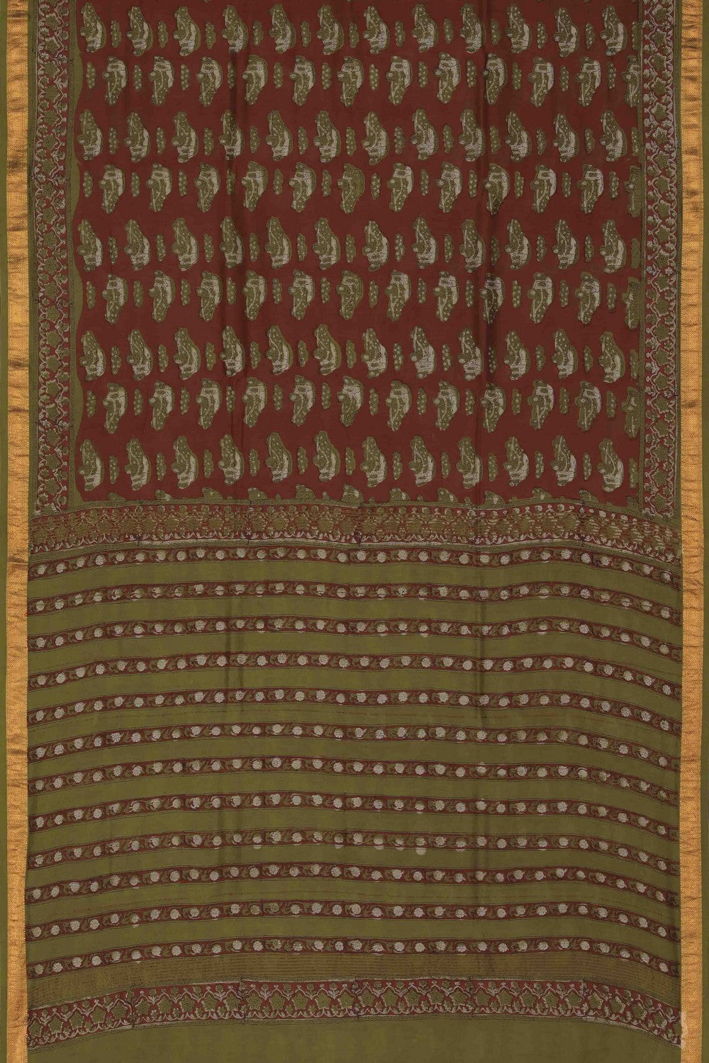 Image of Bagru block printed Maheshwari Saree