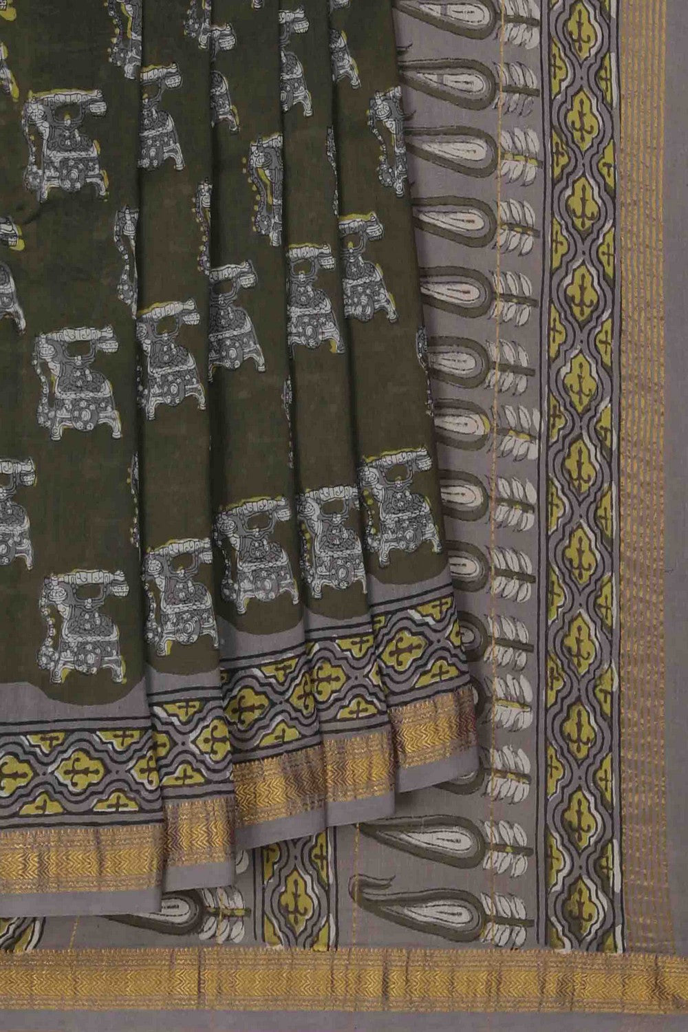 Image of Bagru block printed Maheshwari Saree