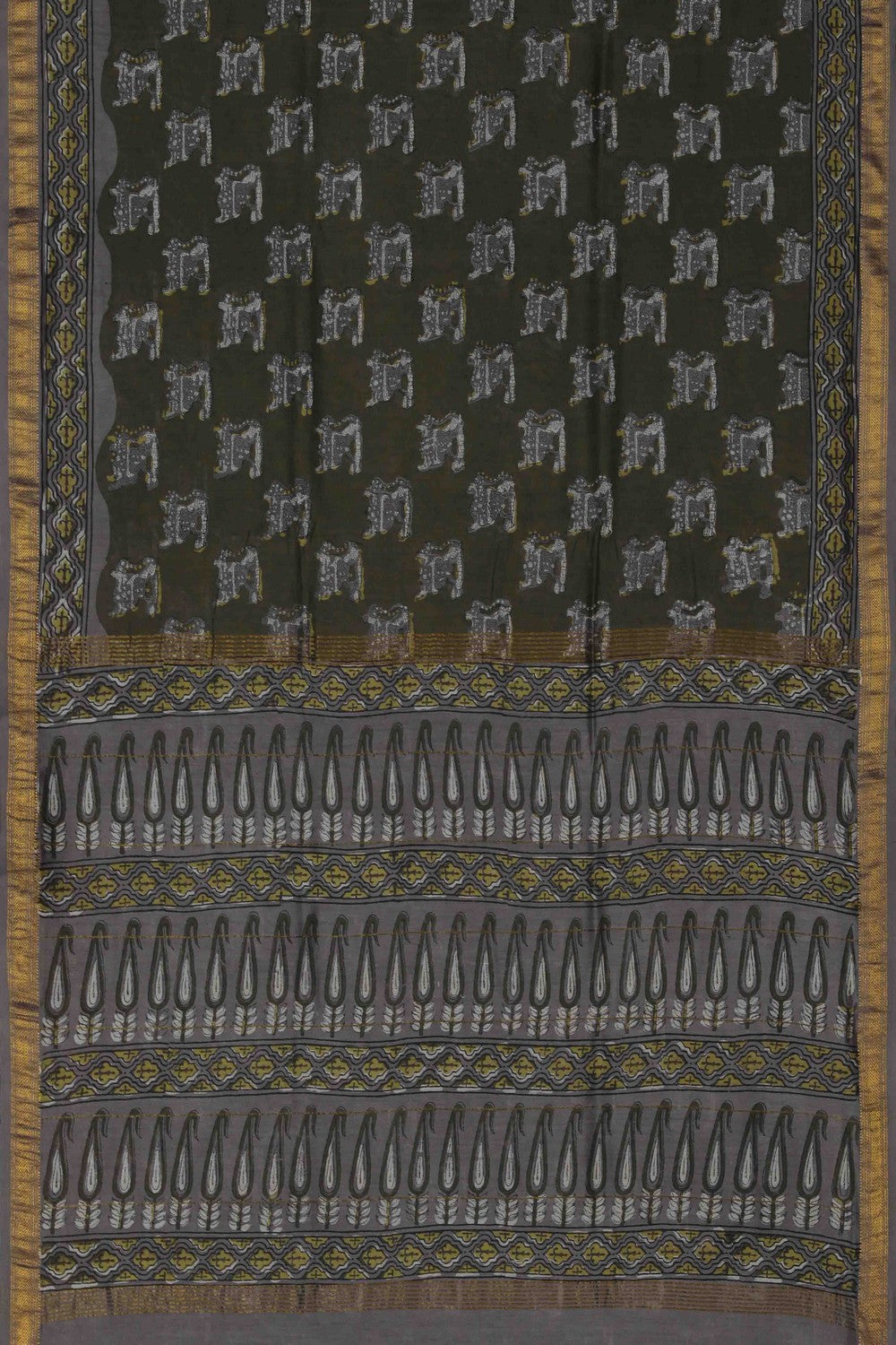 Image of Bagru block printed Maheshwari Saree