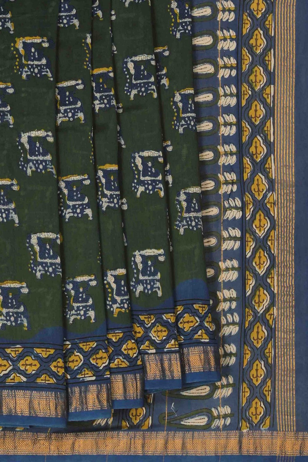 Image of Bagru block printed Maheshwari Saree