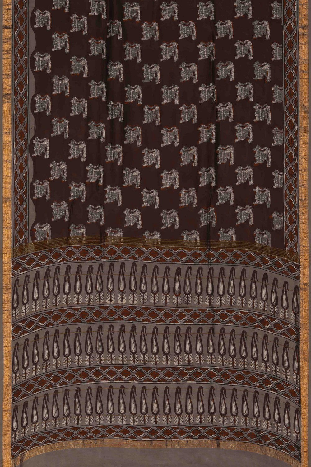 Image of Bagru block printed Maheshwari Saree