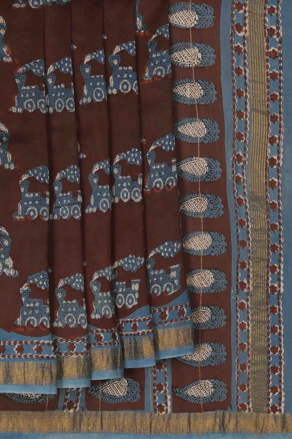 Image of Bagru block printed Maheshwari Saree