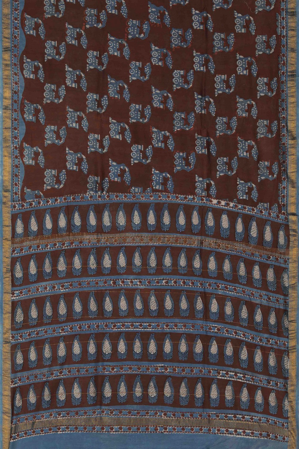 Image of Bagru block printed Maheshwari Saree