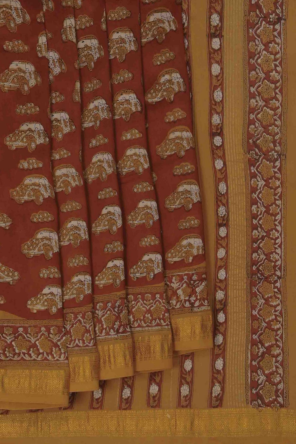 Image of Bagru block printed Maheshwari Saree