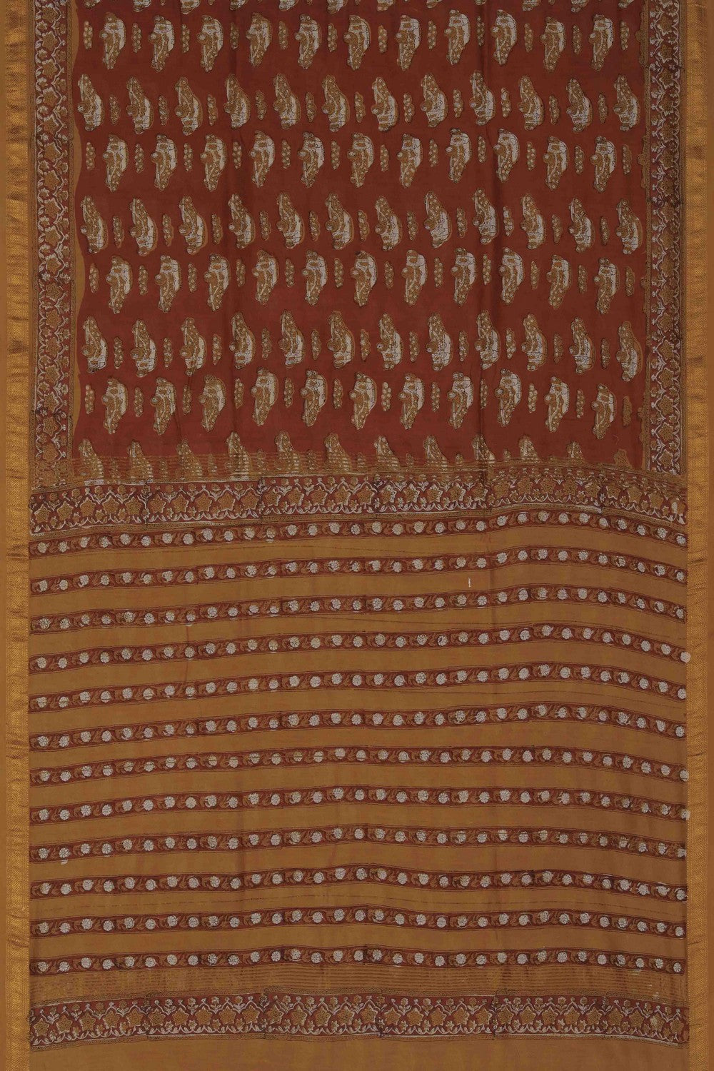 Image of Bagru block printed Maheshwari Saree