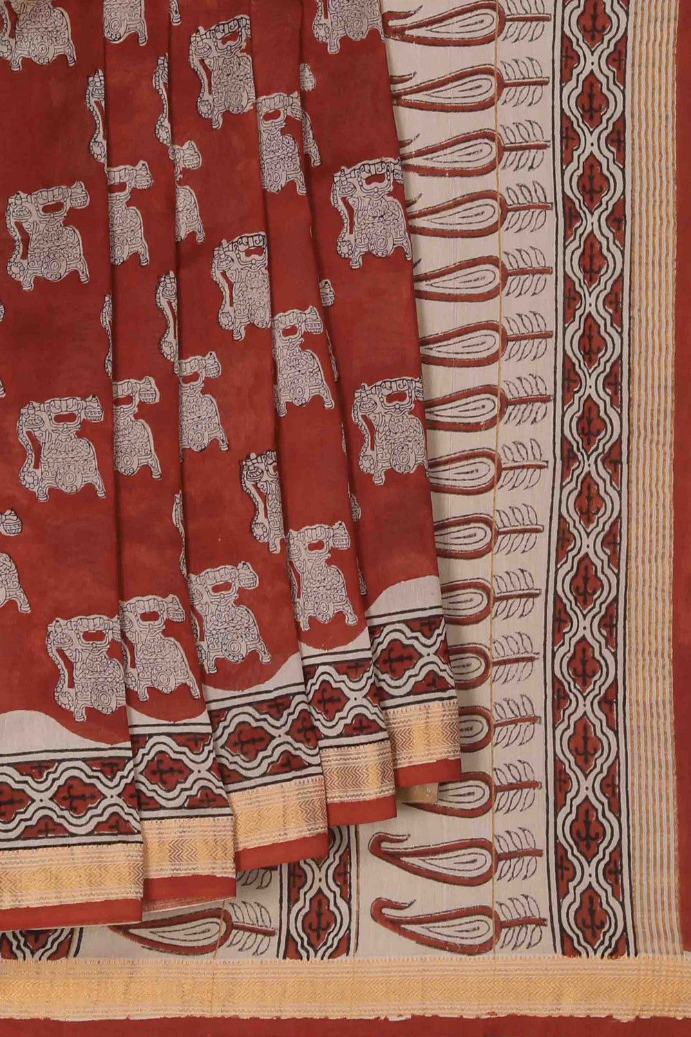 Image of Bagru block printed Maheshwari Saree