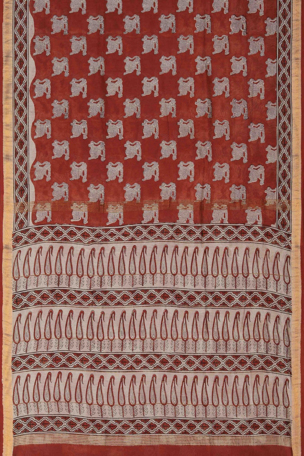 Image of Bagru block printed Maheshwari Saree