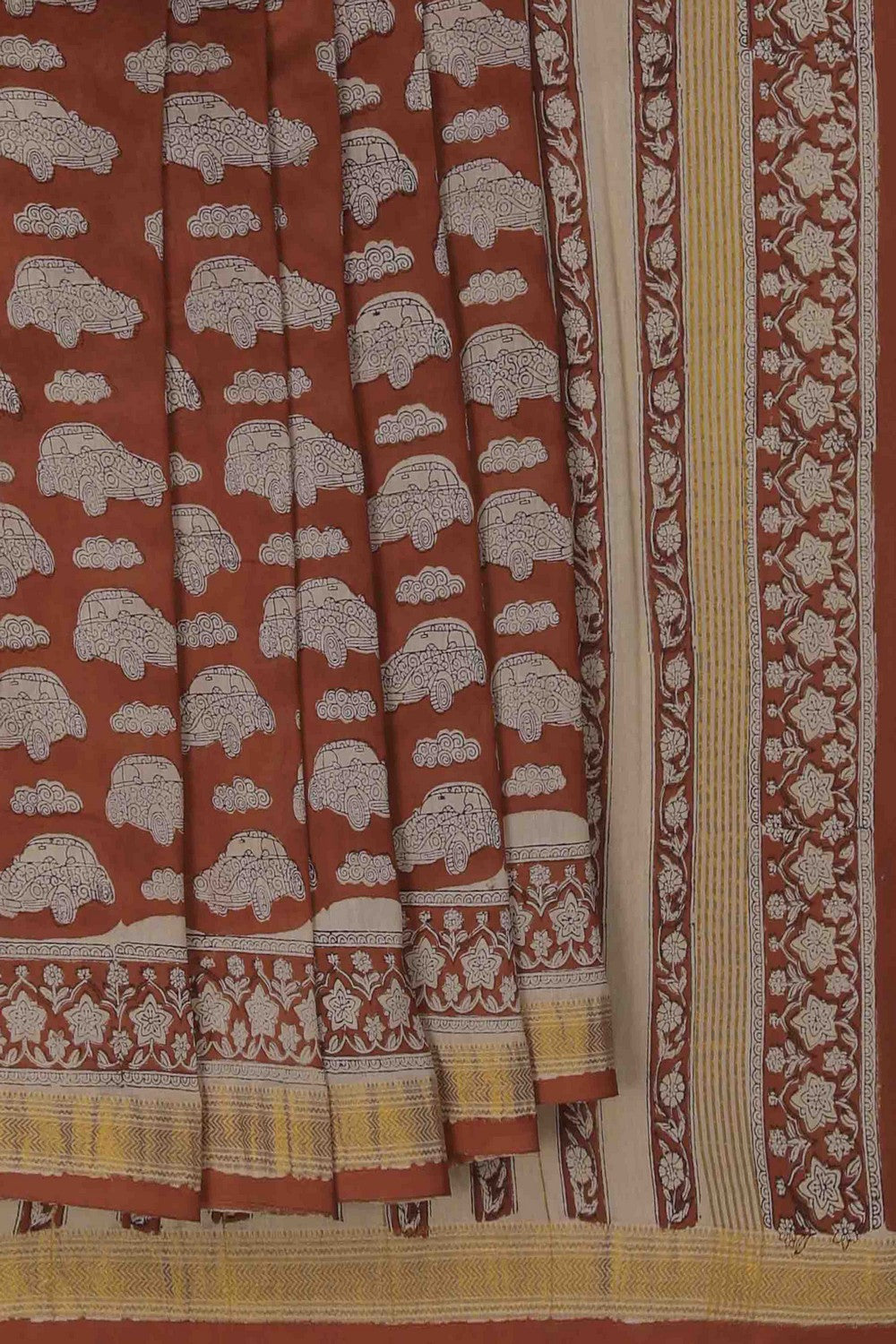 Image of Bagru block printed Maheshwari Saree