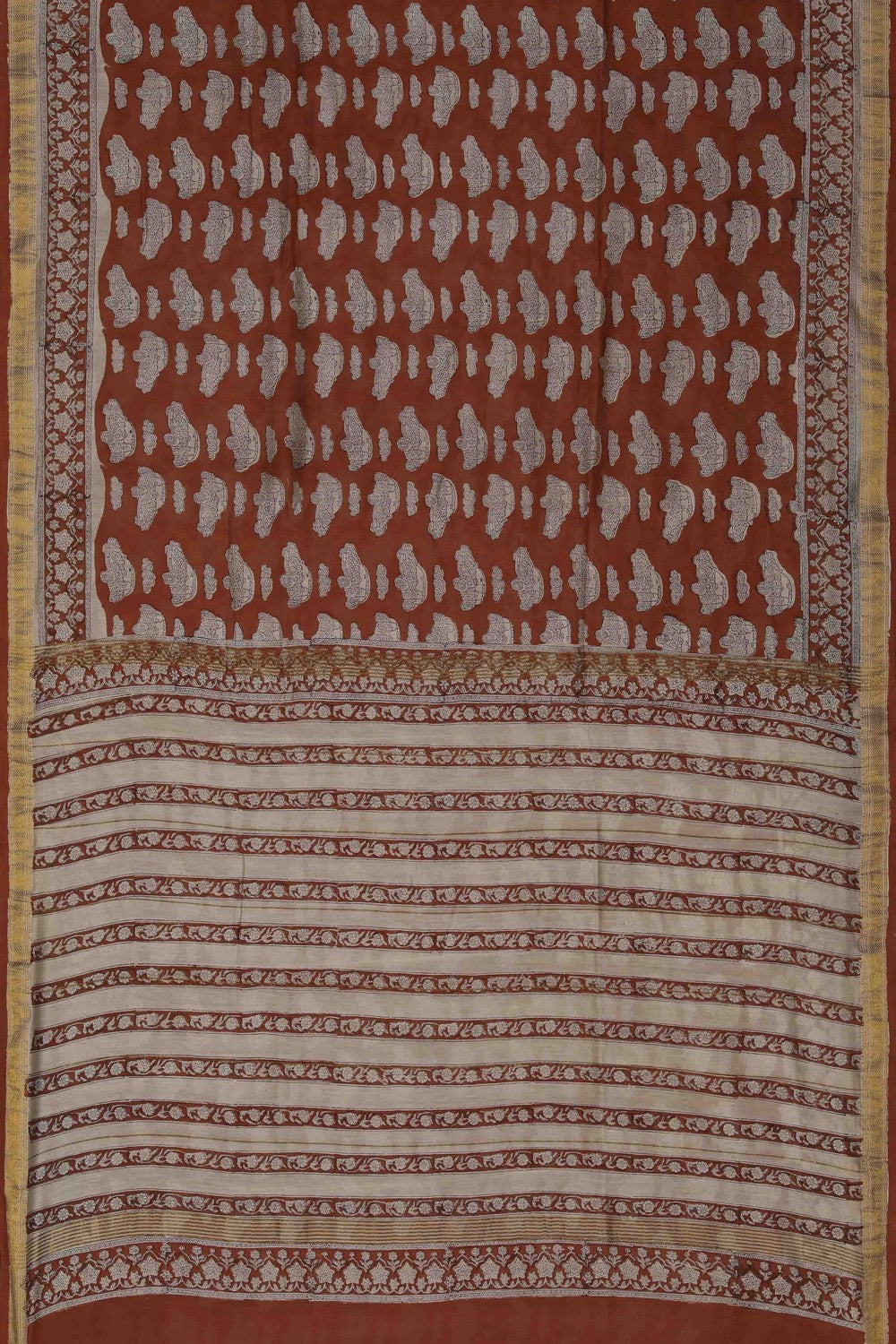 Image of Bagru block printed Maheshwari Saree