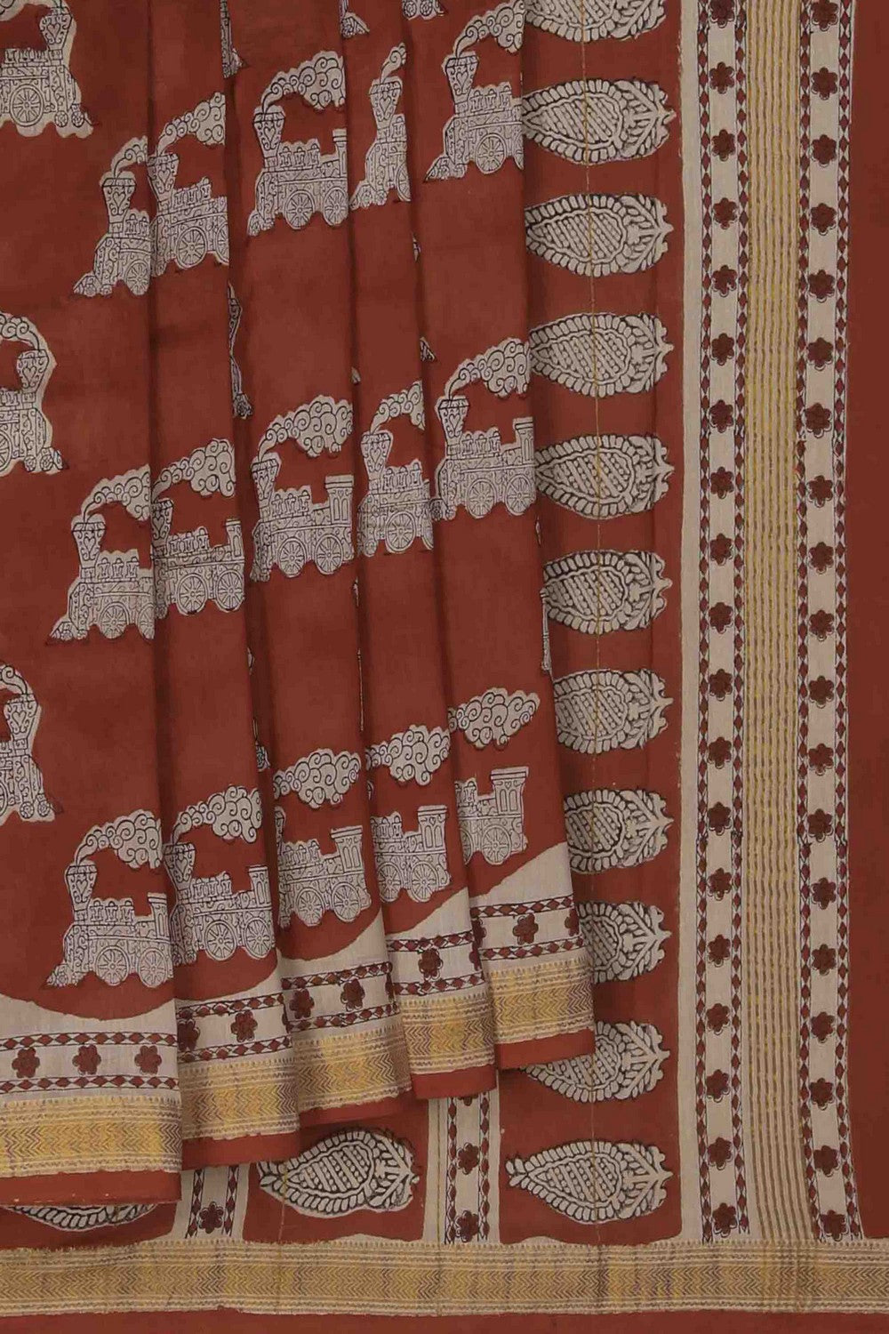 Image of Bagru block printed Maheshwari Saree