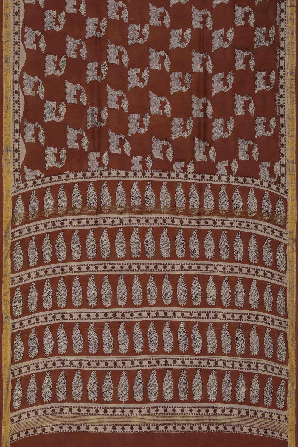 Image of Bagru block printed Maheshwari Saree