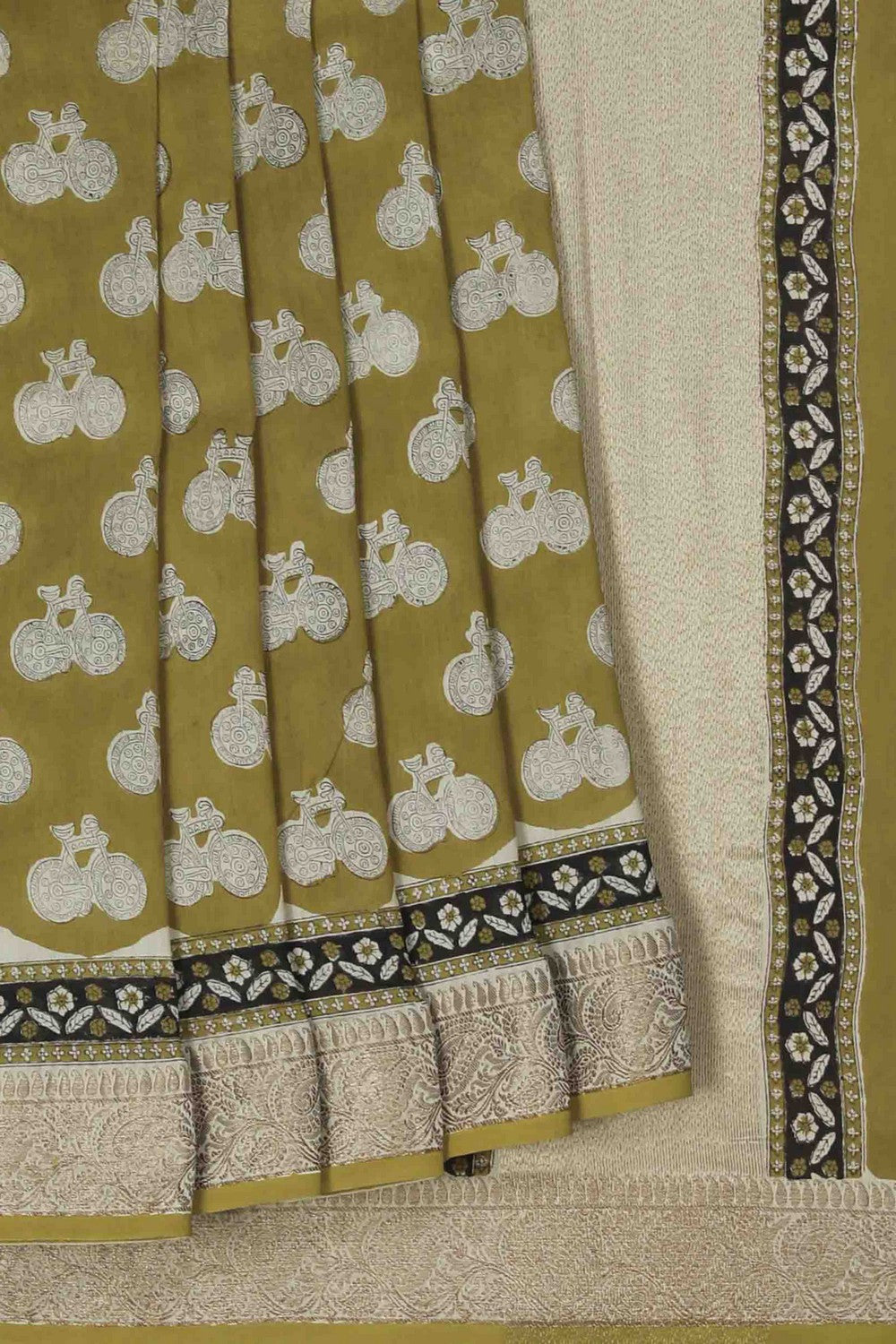 Image of Bagru block printed Chanderi Saree