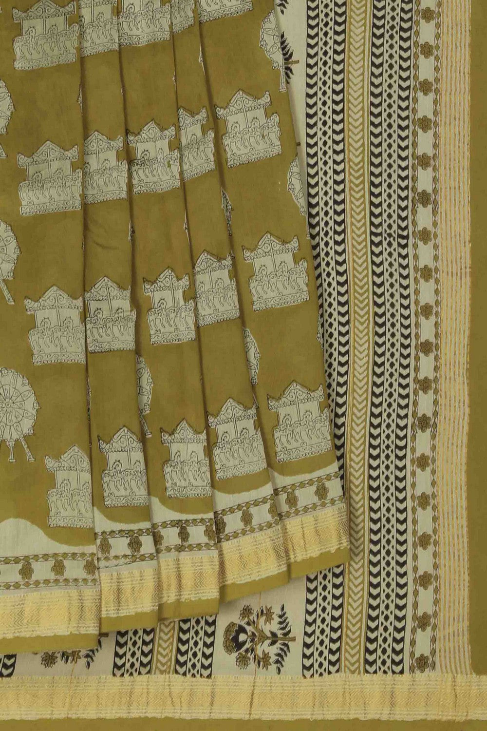 Image of Bagru block printed Maheshwari Saree