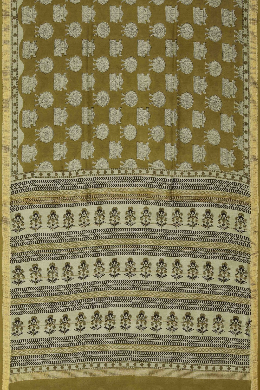 Image of Bagru block printed Maheshwari Saree
