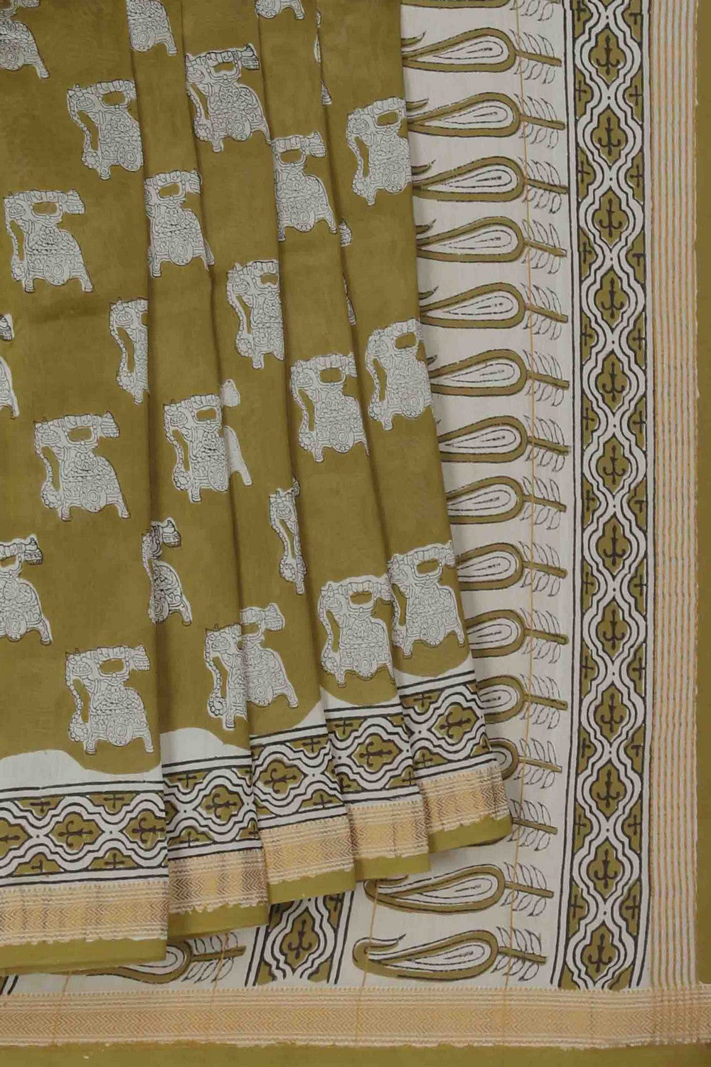 Image of Bagru block printed Maheshwari Saree