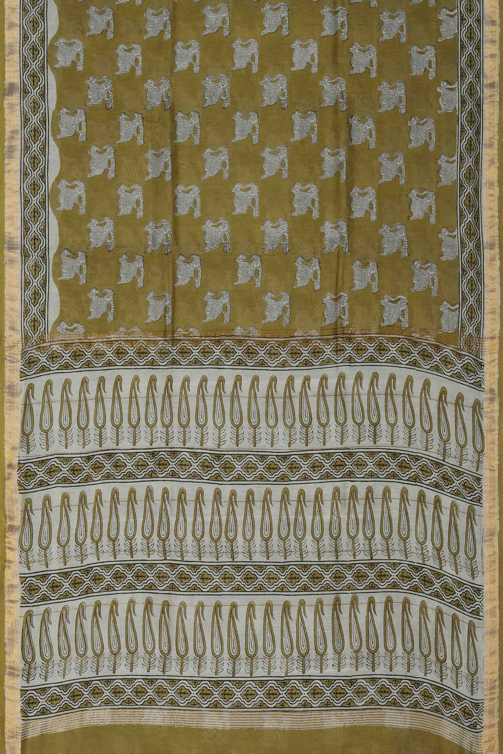 Image of Bagru block printed Maheshwari Saree