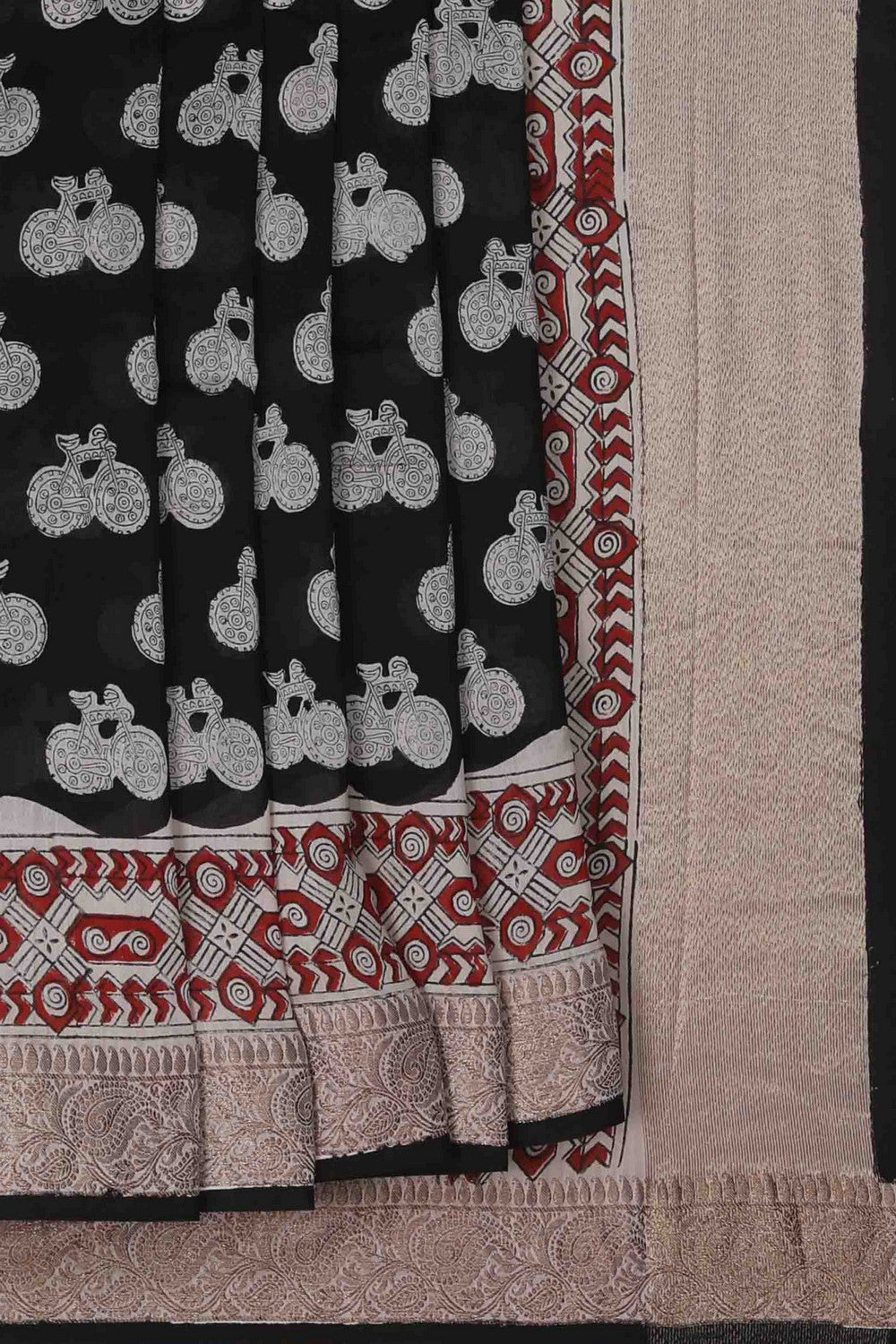 Image of Bagru block printed Chanderi Saree
