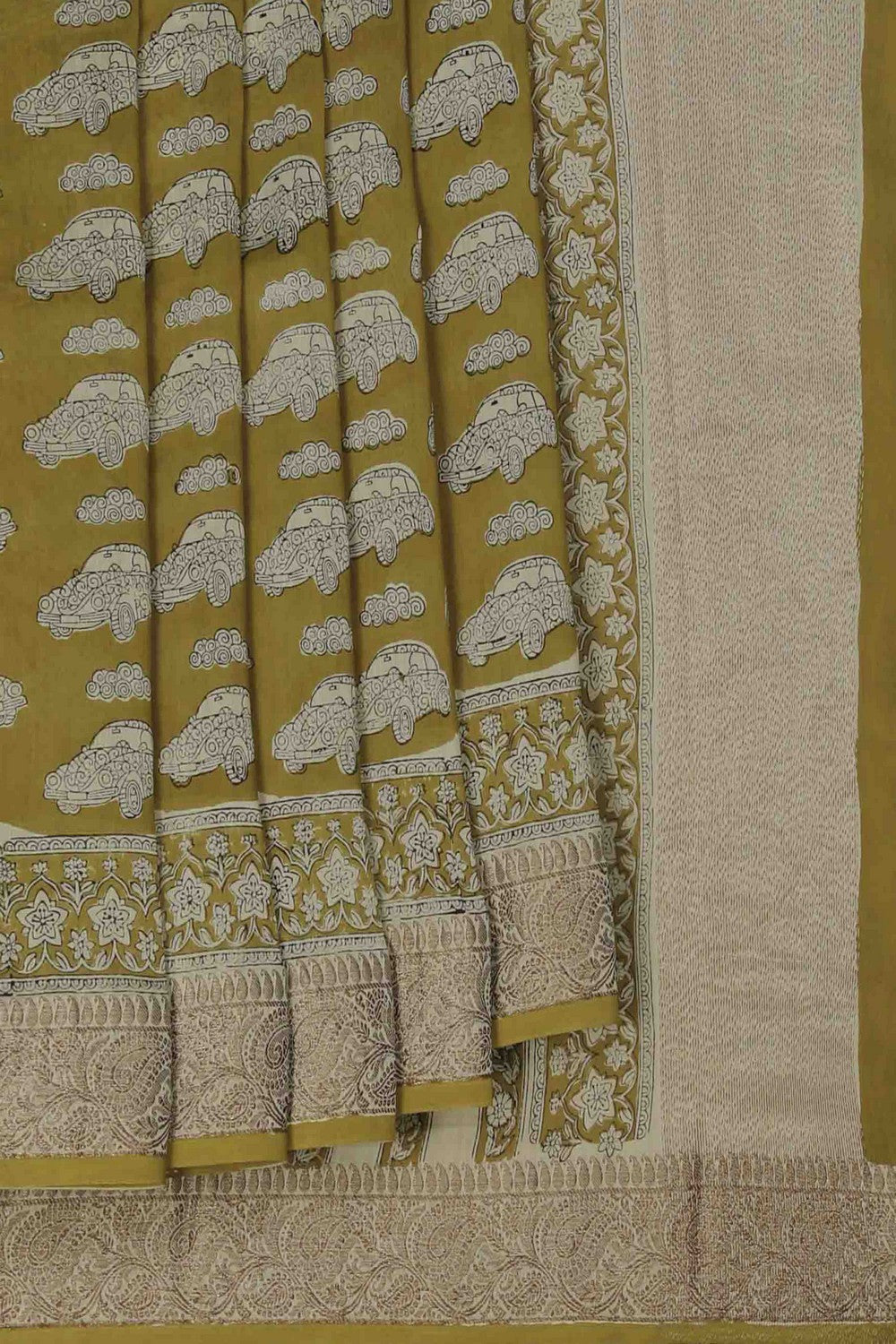 Image of Bagru block printed Chanderi Saree