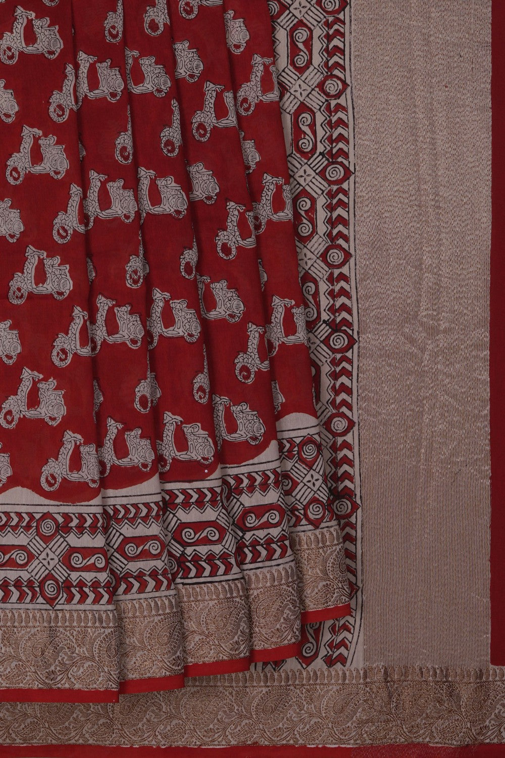 Image of Bagru block printed Chanderi Saree